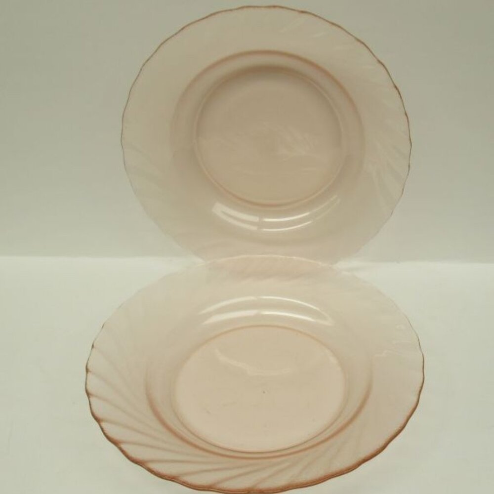 2 - Crystal D'Arques Durand Rosaline Pink SWIRL 8 7/8 Inch Coupe Soup Bowls